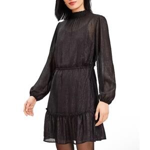 NWT Loft Womens Dress Smocked Neck Tiered Swing Metallic Holiday NYE Glitter